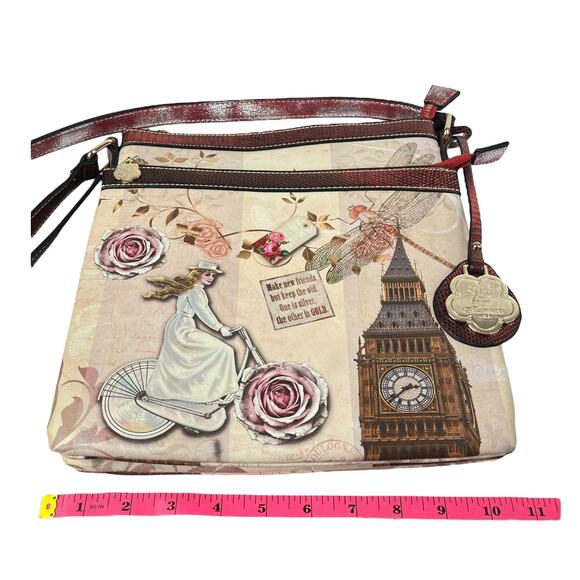 Arosa Crossbody Convertible HANDBAG 11x11 Purse Floral Bicycle London Clock NWOT - Picture 10 of 12